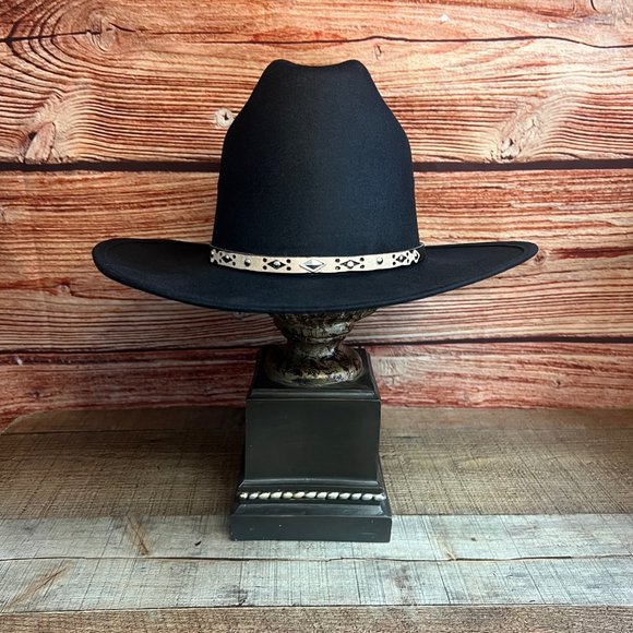 Western Cowboy Tall crown Faux Black Short Brim Felt Hat Tejana Copa Alta Vaquer